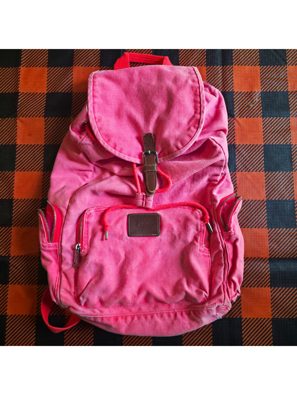 Victoria's Secret PINK Canvas Backpack Pink Buckle Drawstring Zip Pockets